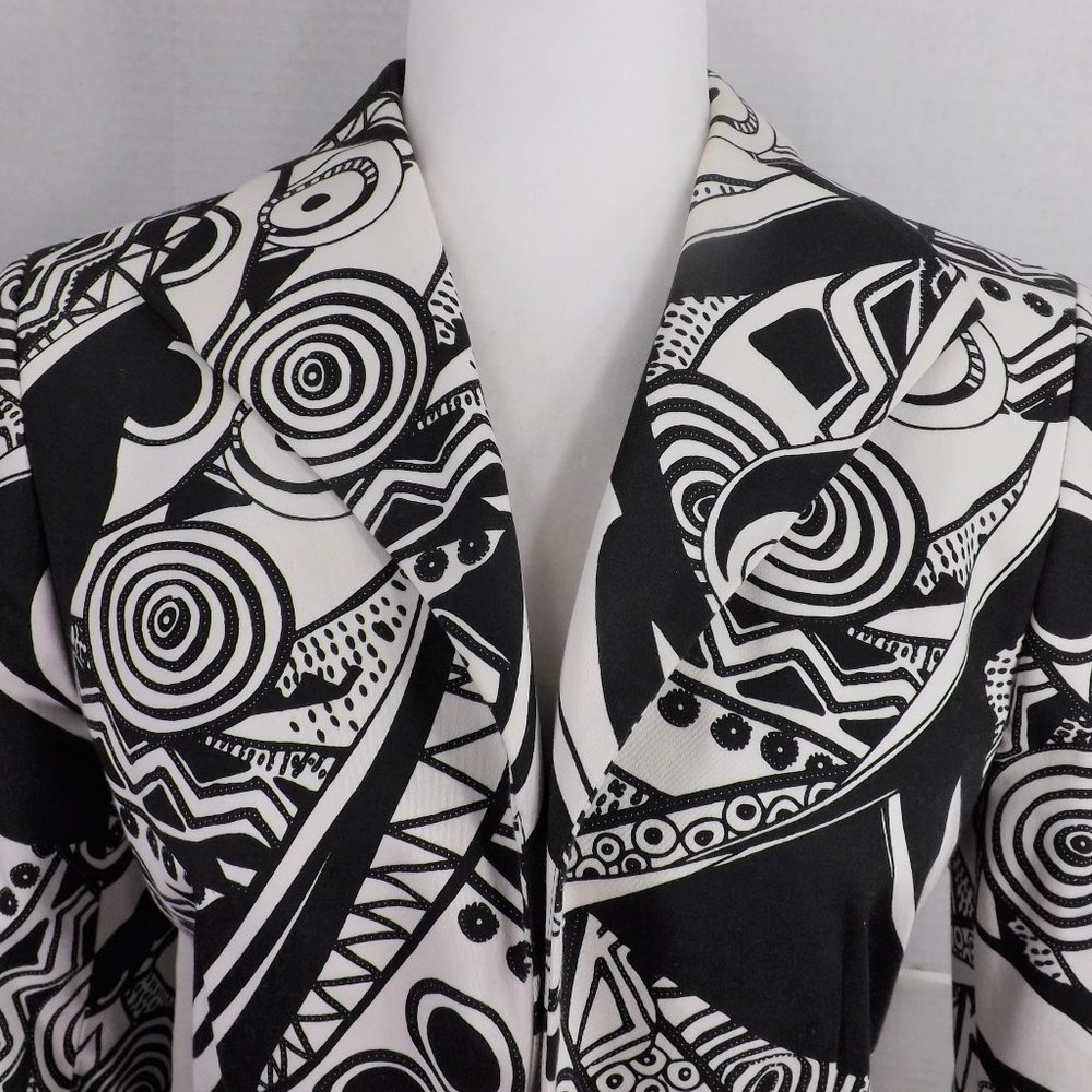 Harve Benard Holztman Petit Black & White Designs Open Cropped Jacket Blazer 10P - Picture 6 of 16
